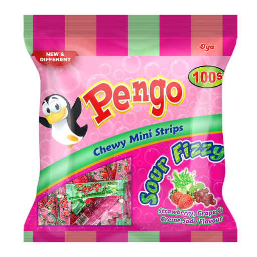 Pengo Sour Fizzy Mini Strawberry, Grape & Cream Soda 100's