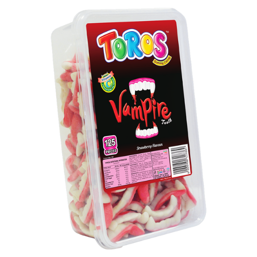 TOROS Gummy Jelly Vampire Teeth Tub – Strawberry Flavour 125's